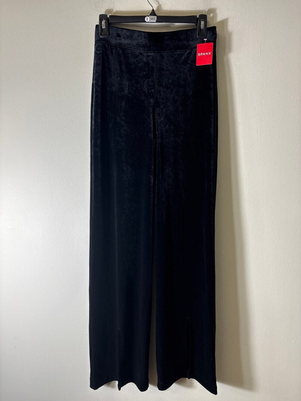 NWT Spanx Very Black Velvet Front Slit Pants Sz M